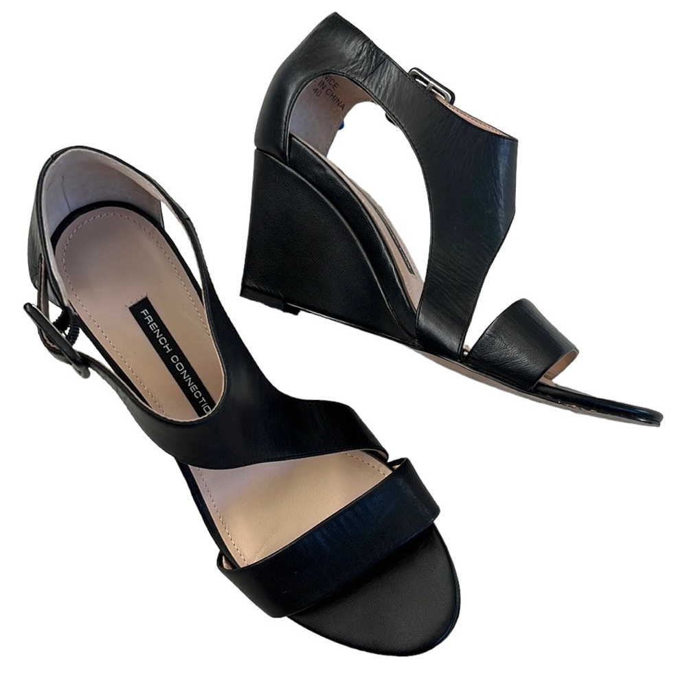 French Connection Leather Unice Wedge Sandals